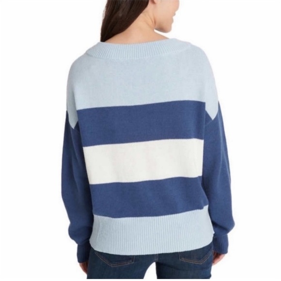 Lucky Brand Blue & White Striped Oversized Relaxed Cozy Fall Sweater Women’s L - Picture 4 of 9